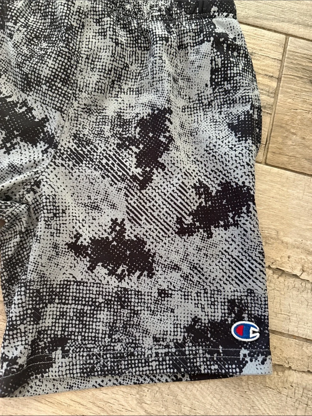 EUC Champion Black and Gray Pixel Camo Athletic Shorts